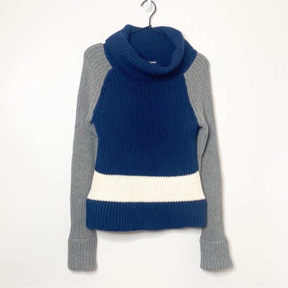 Jil Sander Sweaters - Jil Sander Navy Colorblock Cowlneck Sweater Large